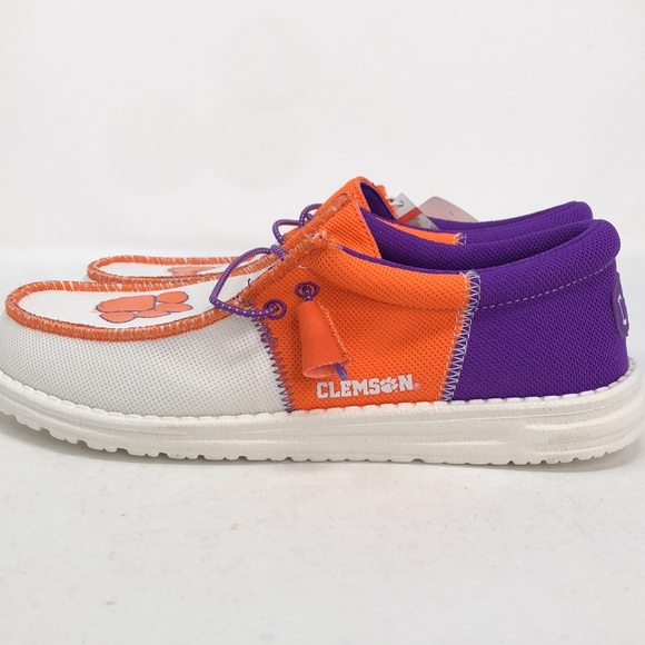 Hey Dude Mens Wally Clemson University Purple White Orange Casual Slip On-Size 8 main image 11